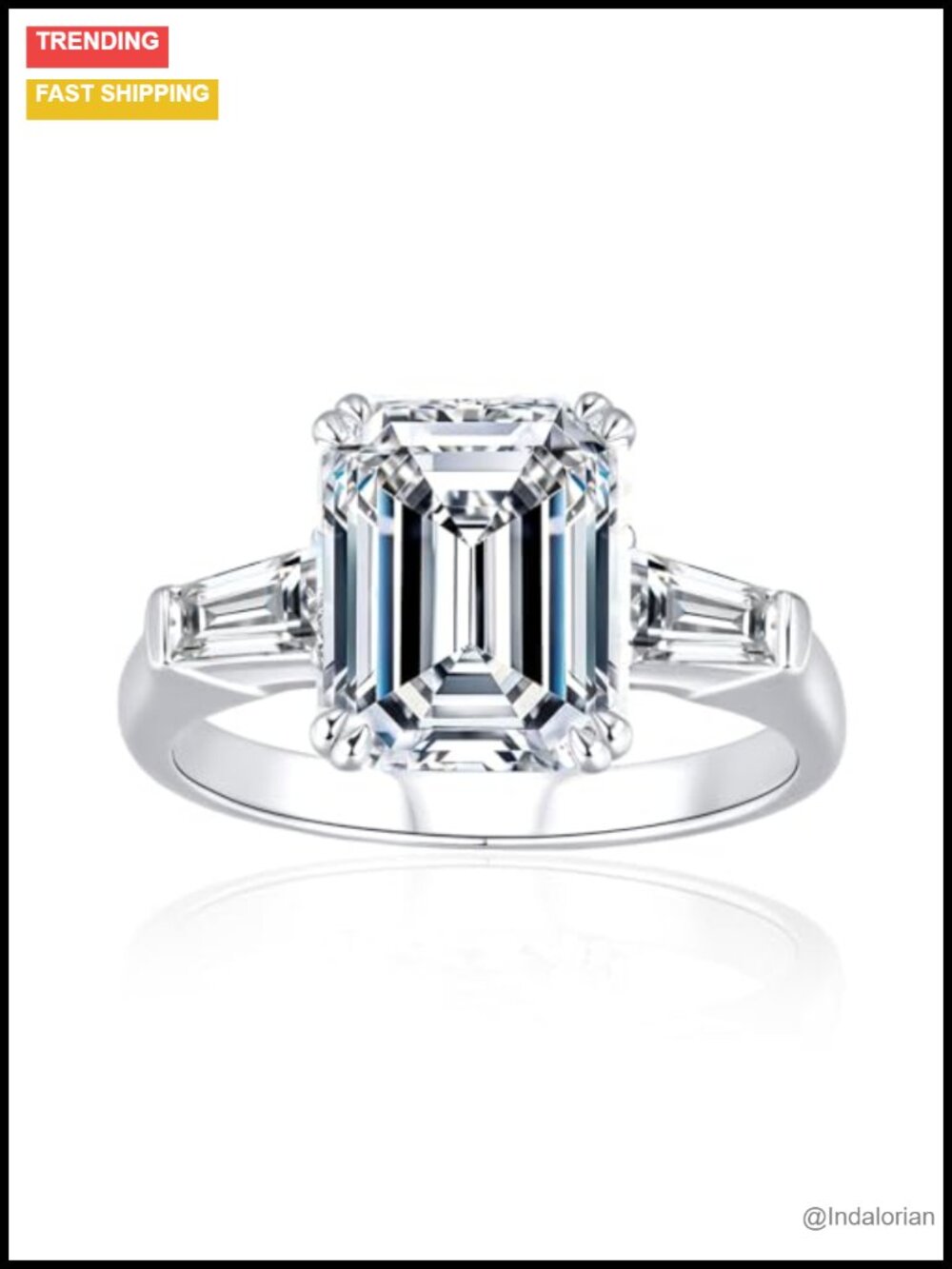 4ct Moissanite Emerald Cut Engagement Ring 18K White Gold Plated 925 Sterling
